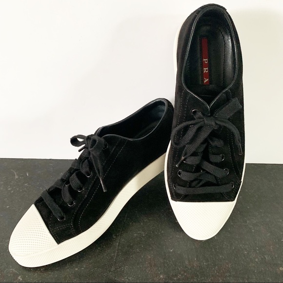 Prada Shoes - Like New!! PRADA | Black Suede Lace-Up Sneakers